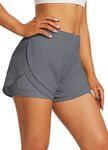 BALEAF Women's 2 in 1 Running Shorts Workout Spandex Shorts High Waisted 3" Athletic Shorts Pockets with Liner Grey