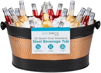 BIRDROCK HOME 25 Quart Oval Stainless Steel Beverage Tub with Removable Iron Liner - Black Finish with Copper Band, Large Capacity, Ideal for Home Entertaining, Events, and Parties