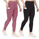 Poojaran Workout Combo Tight/Pants/Legging with Side Pocket, Stretchy Tights and a high Waist for Women and Girls' use in The Gym,Yoga,Running,Cycling (Pack of 2)