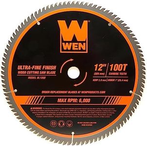 WEN BL1200 12-Inch 100-Tooth Carbide-Tipped Ultra-Fine Finish Professional Woodworking Saw Blade for Miter Saws and Table Saws, Silver