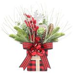 Super Holiday Small Buffalo Check Plaid Christmas Tree, Artificial Mini Tabletop Christmas Tree Decorations with Small Bell, for Home Holiday Indoor Party Xmas Decor - Red/Black.
