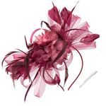 WATAME Fascinators for Women High Tea Headwear Flower Fascinator Hats Mesh Kentucky Derby Hats Girls Headband and Clip (CA/US, Alpha, One Size, Burgundy)