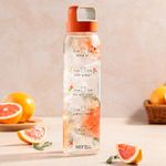 Borosil Neo Motivational Time Marker Glass Water Bottle with Orange Husk Lid | 1000 ml, Borosilicate Glass, Extreme Temperature Resistant, For Hot & Cold | Bottle for Milk, Lassi, Juice | AM PM Bottle