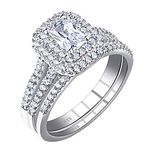 SweetJew 2Ct Radiant Cut Wedding Rings Set for Women 925 Sterling Silver Cubic Zirconia Size R