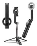 Spigen S572 Selfie Stick Tripod, [Light Weight] [Wireless Bluetooth Remote] Enhanced Stability with Rubber Hoder, Optimized for iPhone 16/15/14/13/12 and Other Phones with Magsafe Cases - Black