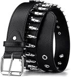 Bullet Studded Belt, Punk Rivet Belt Black Leather Rock Belt with Silver Bullet for Women Men