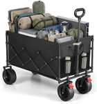 SONGMICS Festival Trolley on Wheels, Foldable Camping Cart, Pull Garden Wagon, Adjustable Handle, 4 Reinforced Wheels, Outdoor, Yard, Garden, Loads Up to 180 kg, 200 L, Ink Black GFW201B101