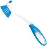 Dish Brush Scrubber for Kitchen, by LOLA, Has Stiff Bristles & Food Scraper, Comfort No-Slip Grip Handle, Safe for Non-Stick & Coated Cookware, 1 Pack