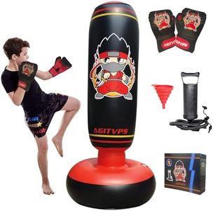 Inflatable Punching Bag Set for Kids, 66" Boxing Bag for Boys & Girls Aged 8-12 with Kids Boxing Gloves, Super Air Pump | Boxing Equipment for Children's Daily Exercise, Happy Family Time (Red)