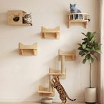 Cat Wall Shelves, Furniture Set, Shelves and Perches for Wall, Climbing Shelf Playground Scratching Post with 3 Steps Indoor Mounted Condos House
