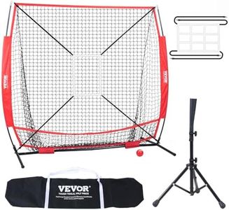 VEVOR 5x5 Baseball Softball Practice Net, Portable Baseball Training Net for Hitting Batting Catching Pitching, Backstop Baseball Equipment with Bow Frame, Carry Bag, Strike Zone, Ball, Batting Tee