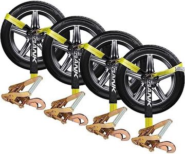 Digank Car Tie Down with Snap Hooks- 4 Pack 2"x96" with 3,300lb Safe Working Load - Adjustable Straps with Snap Hooks Tire Straps for a Car Trailer (Yellow)