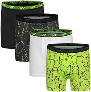 New Balance Boys' 3.5" Underwear, Performance Boxer Briefs (4 Pack), White/Hi-Lite/Black/Hi-Lite Print, Large