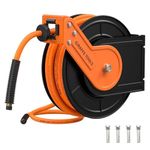 Giraffe Tools TA15B Air Hose Reel Retractable Wall Mount 3/8" x 50 ft Hybrid Hose, Air Compressor Heavy Duty Steel Reel Auto Rewind 300PSI, Tangelo