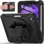 BATYUE iPad Mini 6th Generation Case, iPad Mini 6 Case 2021 with Apple Pencil Charging Pencil Holder/ 360° Swivel Stand/ Hand Strap, Shockproof Protective Rugged Case for iPad Mini 6 -- Black