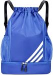 Drawstring Backpack Sports Gym Bag, Large Capacity Waterproof Gym Bags Lightweight Travel Backpack With Shoe Compartment and Water Bottle Holder for Men Women (Blue)