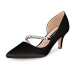 ERIJUNOR Women Mid Kitten Heels Closed Pointy Toe D’Orsay Pumps Wedding Party Shoes, Black, 8