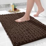 Yimobra Luxury Shaggy Bath Mat, Soft and Cozy, Super Absorbent Water, Non-Slip, Machine-Washable, Thick Modern for Bathroom Bedroom (24 x 17 Inch, Brown)