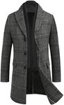 COOFANDY Plaid Trench Coat Men Blac