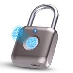 Pothunder Fingerprint Padlock, Smart Metal Keyless Thumbprint Lock, Waterproof, USB Rechargeable, for Gym, School, Luggage, Backpack, Suitcase, Golden