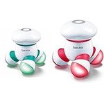 Beurer MG 16 Mini Massager, Green & MG16 Mini Massager - red | Ergonomic Hand-held Vibration Massager | Battery Operated for use Anywhere | Easy Massage aplication for Your Neck, Back, arms and Legs