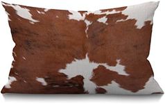 BGBDEIA Cowhide Cushion Cover Leopard Farm Animal Tri Color Brown Cow Cotton Linen Decorative Rectangular Throw Pillow Cover Pillowcase for Sofa and Bed Couch 12"X20" 30 x 50 cm