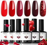 Modelones Gel Nail Polish Set, 6 Colors Red Glitter Gel Polish Dark Red Gel Nail Polish Set Soak Off UV Nail Gel Nail Art DIY Manicure Salon and Home for Women