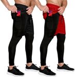 OEBLD Mens 2 Pack 2 in 1 Gym Pants Quick Dry Workout Running Shorts with Compression Pants