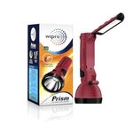 Wipro Prism Multi Functional Rechargeable LED Torch cum Lantern with Dual Mode, Emergency Torch Light with 1200mAh Li Ion Battery, 4 Watt (Red, Pack of 1)