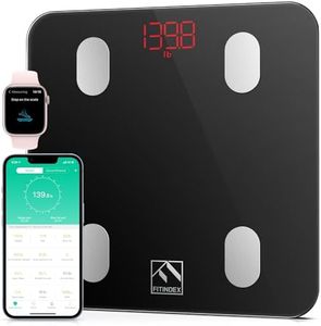 FITINDEX Bluetooth Body Fat Scale, Smart Wireless BMI Bathroom Weight Scale Body Composition Monitor Health Analyzer with Smartphone App for Body Weight, Fat, Water, BMI, BMR, Muscle Mass - Black