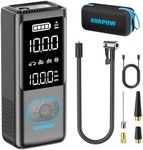 AVAPOW AP18 Tire Inflator Portable Air Compressor, 300% Faster 150 PSI Cordless Air Pump with Tire Pressure Gauge, 3.7″ Dual LCD Screen, Auto-Shuts Off Tire Pump for Car, Motorcycle, Bicycle, Balls