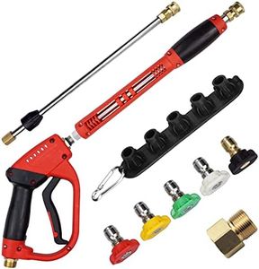 DERASL Replacement Pressure Washer Gun with Extension Wand,5000PSI M22 14mm Fitting, 40 Inch, with Spare Spray Bar Extension, 5 Different Angled Nozzle Heads for Various Cleaning Scenarios.