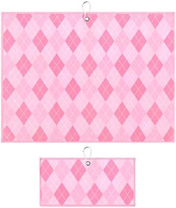 Argyle Plaid Golf Towel with Clip for Women and Men, Microfiber Waffle and Ball Towels, Set of 2