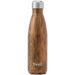 S'well Wood Collection Vacuum Insulated Stainless Steel Teakwood Prints Double Wall Water Bottle (Brown , 17 oz), Set of 1