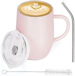 Belle Vous Stainless Steel Insulated Travel Mug with Handle - 350ml/12oz - Double-Wall Reusable Thermal Cup with Lid & Straw - Vacuum Leakproof Tumbler for Hot & Cold Drinks Including Coffee/Tea