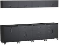 AQY Metal Garage Storage Cabinets System,8 Piece Black Workshop Steel Cabinet Set Included Lockable Garage Storage Cabinet with Drawers Shelves Rolling Chest and Wheels,Assembly Required