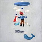 Classic Nursery Baby Crib Ceiling Mobile, Organic Felted Wool, Nautical Pirate