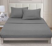 Home Beyond & HB design - 4-Piece Embossed Bed Sheets Set (King Size, Grey) - Luxury Stripe Bedding Sheet Set - Super Soft 120 GSM Brushed Microfiber - Deep Pocket - Winkle and Fade Resistant