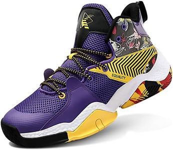 ASHION Mens Basketball Shoes Anti Slip Basketball Sneakers Lightweight Breathable Outdoor Cushioning Workout Sports Shoes Purple 10.5