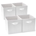 EZOWARE Set of 4 Storage Cubes, Foldable Fabric Organizer Basket Bin Boxes With Handles for Baby Kids Toy Nursery Room Home Closet Drawers - 33 x 37 x 33cm / White