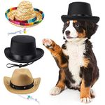 Yewong 3 Pieces Pet Hat Pet Formal Top Hat Mexico Sombrero Hat Cowboy Hat Dog Cat Pet Costume Hat for Halloween Party Photo Props Supplies one Size