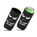 kwmobile Set of 2 Neoprene Can Coolers Compatible with 500ml Can - Don't Touch My Beer White/Black