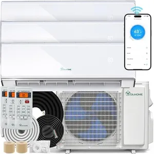 YITAHOME 23 SEER2 24K BTU 3 Zone Mini Split AC/Heating System, 9000 9000 12000 BTU Tri Zone Mini Split Air Conditioner, Wifi Enabled 208-230V Ductless AC Cool Up to 1350 Sq. Ft, Compatible with Alexa