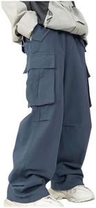 SHENHE Men's Elastic Waist Drawstring Loose Outdoor Hiking Streetwear Cargo Pants Dusty Blue XXL