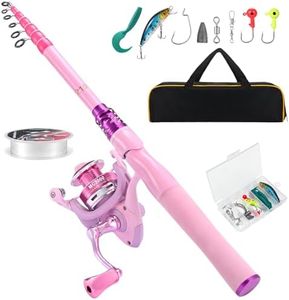 Castaroud Carbon Fiber Pink Fishing Rod and Reel Combos, Lady Telescopic Fishing Pole Kit with Spinning Fishing Reel Tackle Box for Womens Fishing Pole or Girls Fishing Pole