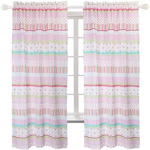 Cozy Line Home Fashions Peace & Love Flower Polka Dot Stripe Plaid Ruffled Pink Blue Green White Cotton Window Curtain Panel 84" Drapes
