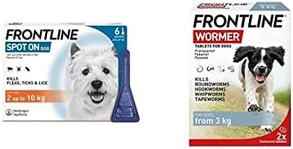 FRONTLINE Spot On Flea & Tick Treatment for Small Dogs (2-10 kg) - 6 Pipettes & FRONTLINE WORMER for Dogs - 2 Tablets