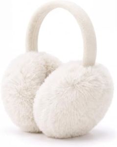 Women's Faux Fur Earmuffs Adjustable Foldable Winter Ear Warmers(Cream)