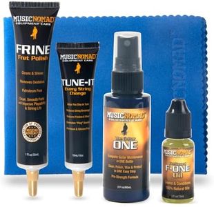 MusicNomad 5 pc. Guitar Cleaning & Care Kit: Cleaner, Fret Polish, Fretboard Oil, Nut Lubricant, Cloth for Guitar Body, Frets, Fretboard, Neck, Strings