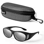 BEZZEE PRO Silver Polarised Fit Over Glasses Sunglasses with Case - UV400 Protection Anti-Glare Wrap Around Eyewear - Fit Over Prescription Glasses Suitable for Fishing and Golf - for Men & Women